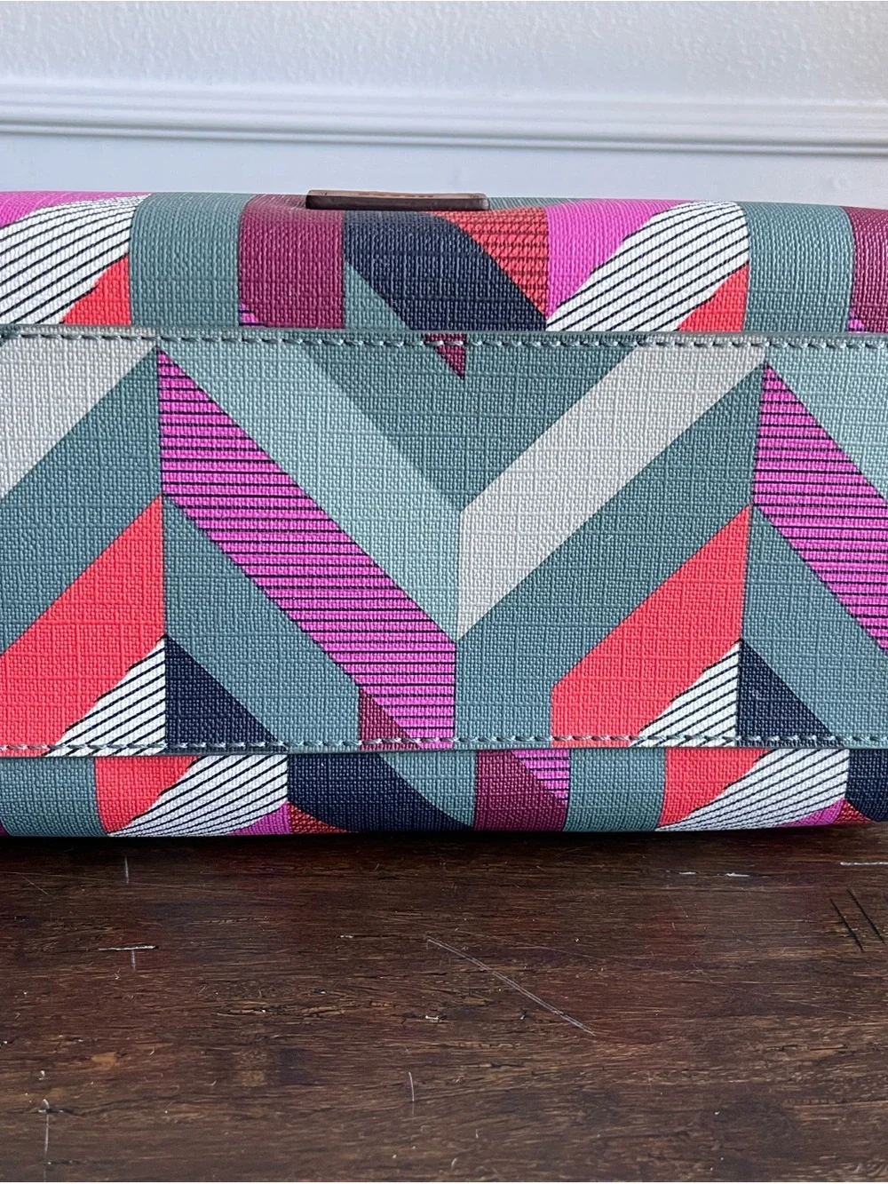 Fossil Chevron Pattern Mini Satchel in Pink, Red, Gray & Brown